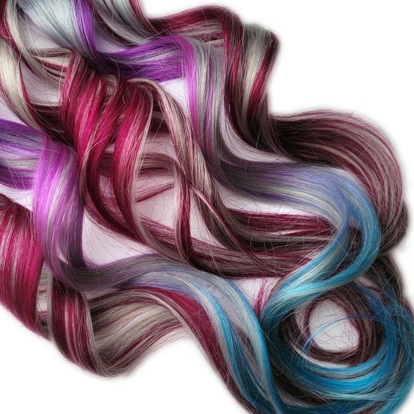 Silver Burgundy Blue Purple Double Drawn Clip in Remy Human Hair Extensions